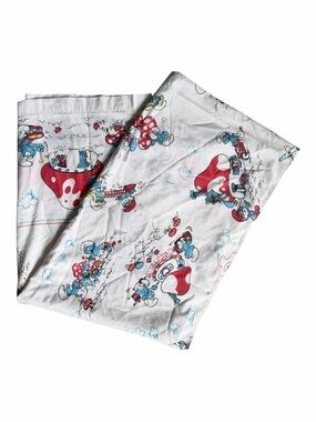VTG '80s The Smurfs Mushroom House Peyo Flat Sheet Size: TWIN